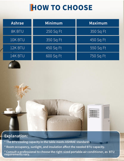 8,000 BTU Portable Air Conditioner,Remote Control Portable AC Uni