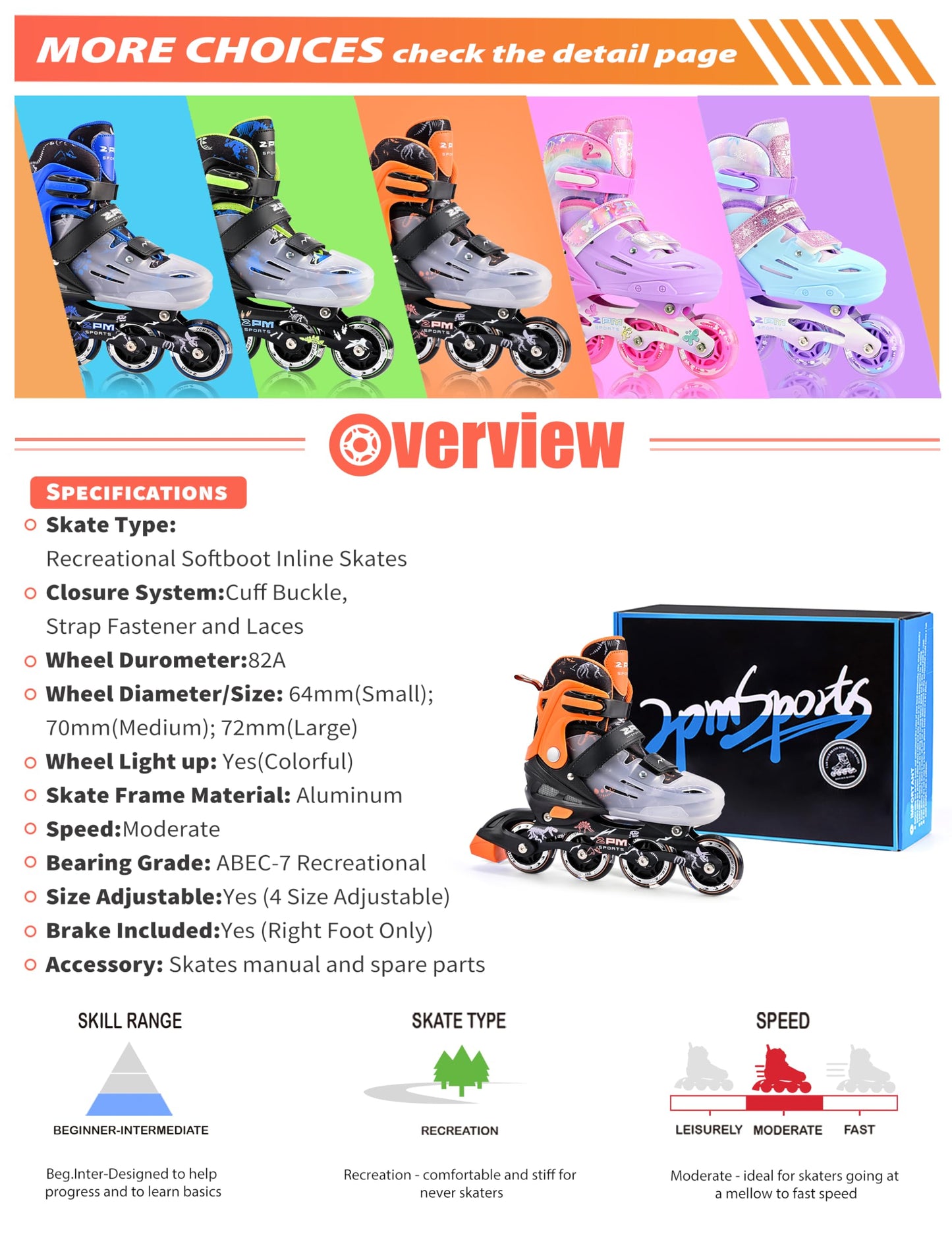 2PM SPORTS Adjustable Inline Skates with Light Up Wheels