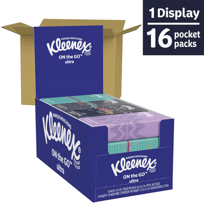 Kimberly-Clark 54635 On The Go Packs Facial Tissues, 3-ply, White, 10/pouch, 16 Pouches/pack, 6 Packs/carton