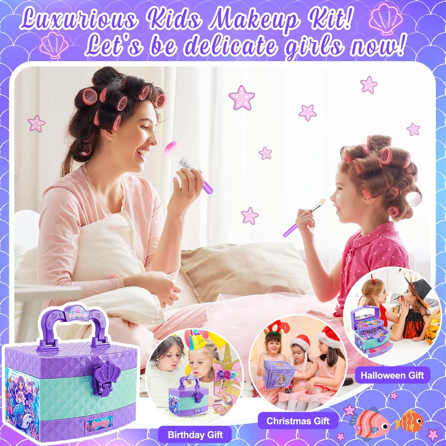 Toys for Girls,Real Kids-Makeup-Kit-for-Girl,Washable Pretend Toddler-Girl-Toys Makeup for Kid,Toys for 3 4 5 6 7 8 9 10 11 12 Year Old Girls,Princess-Dresses-for-Girls-Christmas-Brithday-Gifts