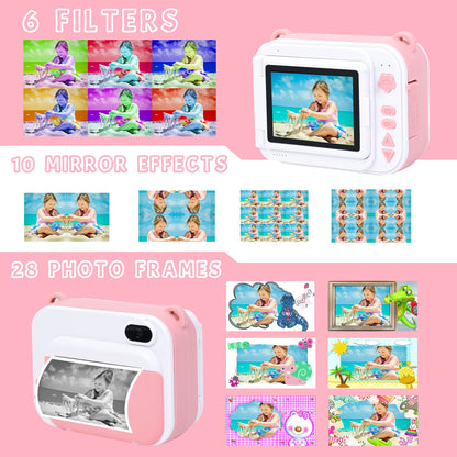 SudnXih Instant Camera for Kids Toys for 5-8 Year Old Girls, Kids Camera Instant Print Birthday Gifts for Girl Age 4 5 6 Selfie Camera with 180 Flip Screen Pink