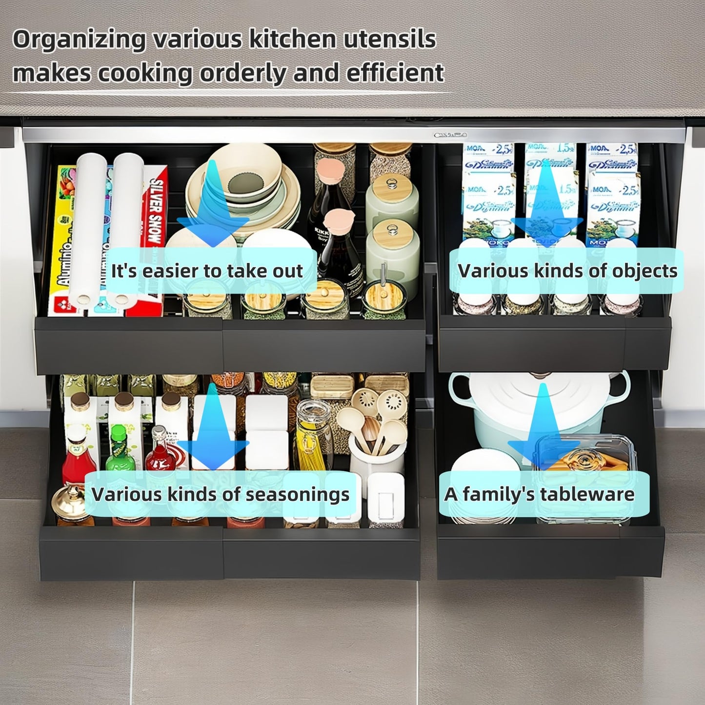 Expandable Slide-Out Cabinet Organizer for Kitchen