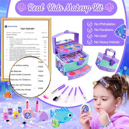 Toys for Girls,Real Kids-Makeup-Kit-for-Girl,Washable Pretend Toddler-Girl-Toys Makeup for Kid,Toys for 3 4 5 6 7 8 9 10 11 12 Year Old Girls,Princess-Dresses-for-Girls-Christmas-Brithday-Gifts