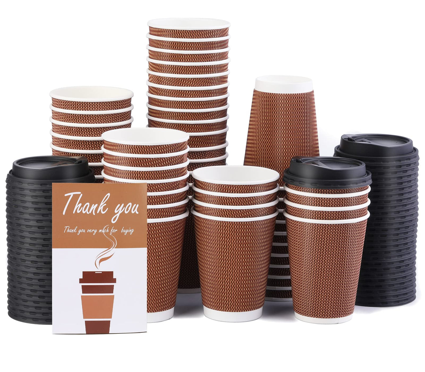 Wuadua 12 oz Disposable Insulated Coffee Cups with Lids, 50 Packs Disposable Coffee Cups for Hot Beverage Drinks, Coffee Tea Drinks To-go Office Car and Party