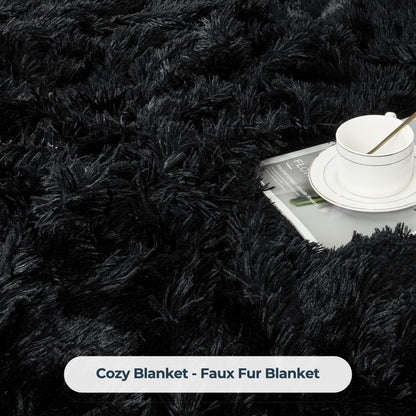 XYYZYZ Super Fluffy Throw Blanket, Faux fur Fuzzy Blanket for Couch Sofa Bed, 50x60 Inches, Black