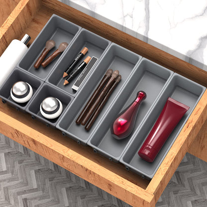 OFFSIR Junk Drawer Organizer, Kitchen Silverware Utensil Drawers Organizers and Storage, Cutlery Trays Small Plastic Holder Bins Set, Kitchen Accessories for Desk Office Bathroom Restroom