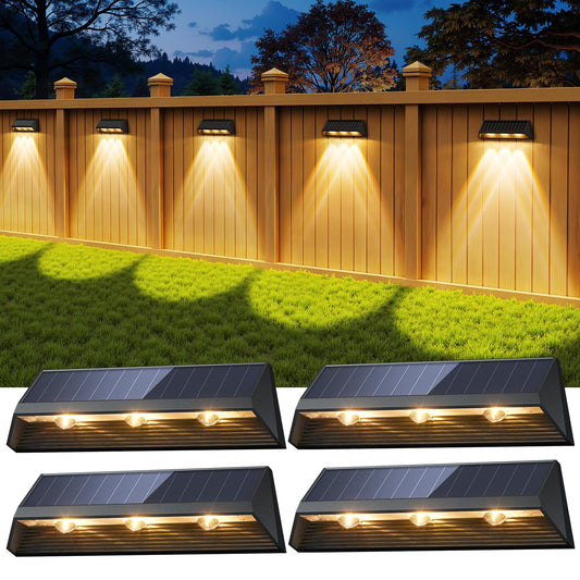 LETMY Solar Fence Lights - 4 Pack Waterproof LED