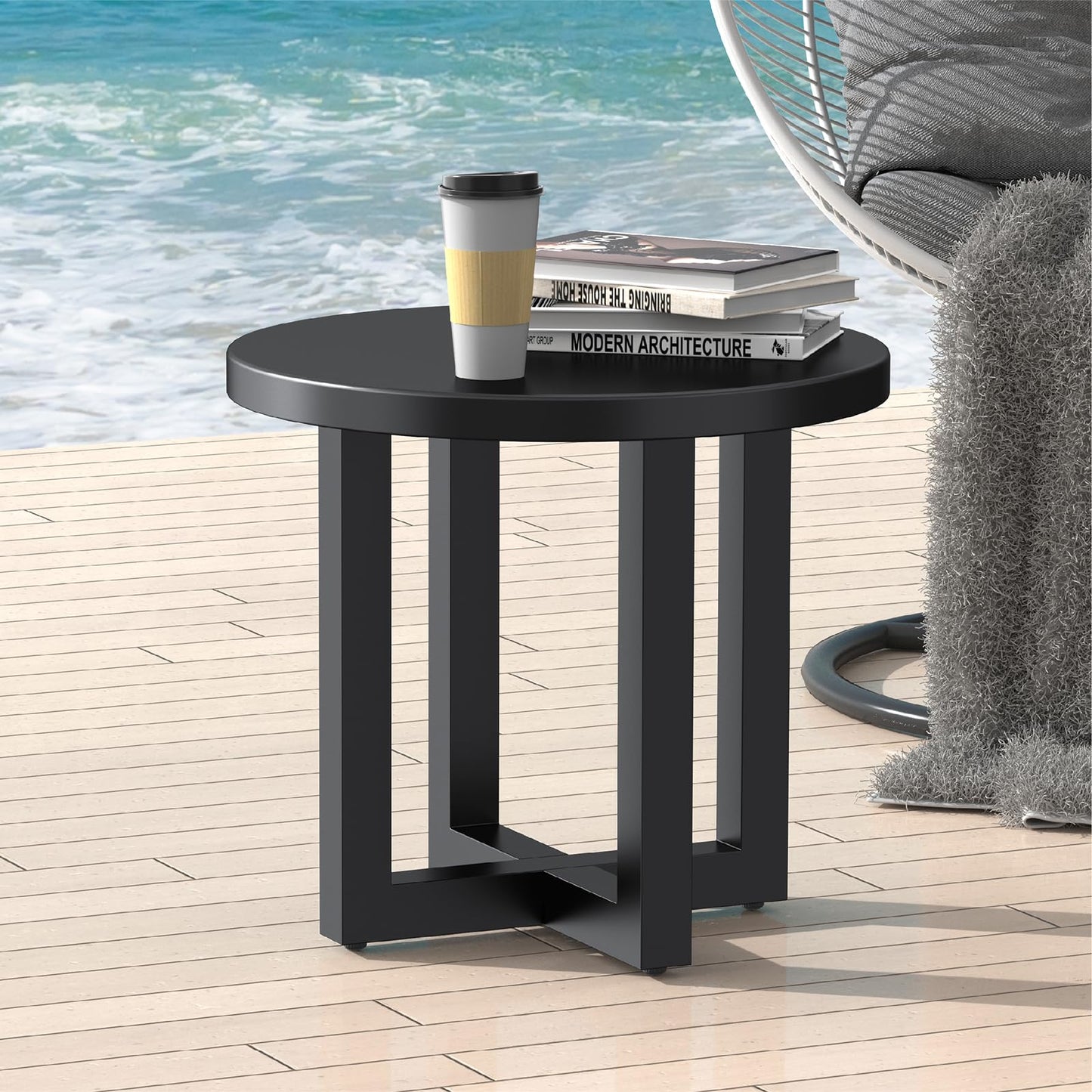 Round Metal Patio End Table, 2-Tier Design