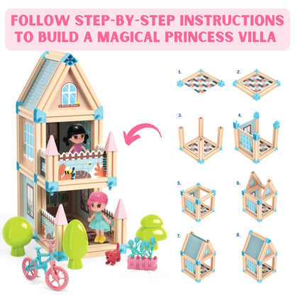 342-Piece 3D Princess Castle Villa Doll House Building Toy Set - STEM Montessori DIY Building Blocks Toys - Dollhouse for Girls Age 5 6 7 8 Year Old, LED Lights, ABS Plastic, Creative Kids Gift