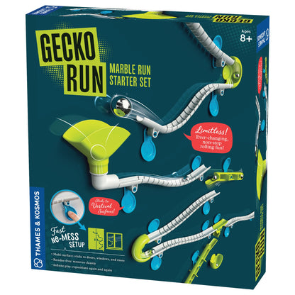 Gecko Run Marble Run Starter Set by Thames & Kosmos, Toy of The Year Finalist - 63 Piece Vertical Marble Run, Flexible Tracks | Fast, No-Mess Setup, Residue-Free Nano-Adhesive Pads, Creative Play