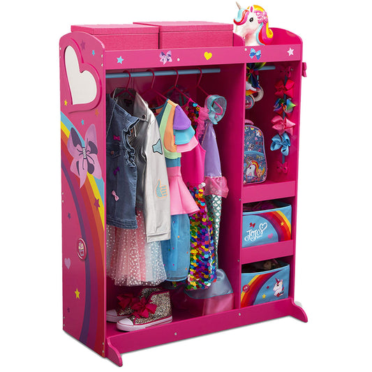 JoJo Siwa Dress and Play Boutique by Delta Children Pretend Play Costume Storage Wardrobe for Kids with Mirror & Shelves