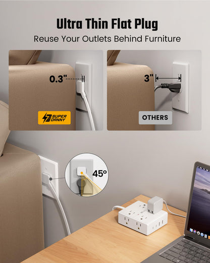10Ft Extension Cord with 8 Outlets & USB Ports