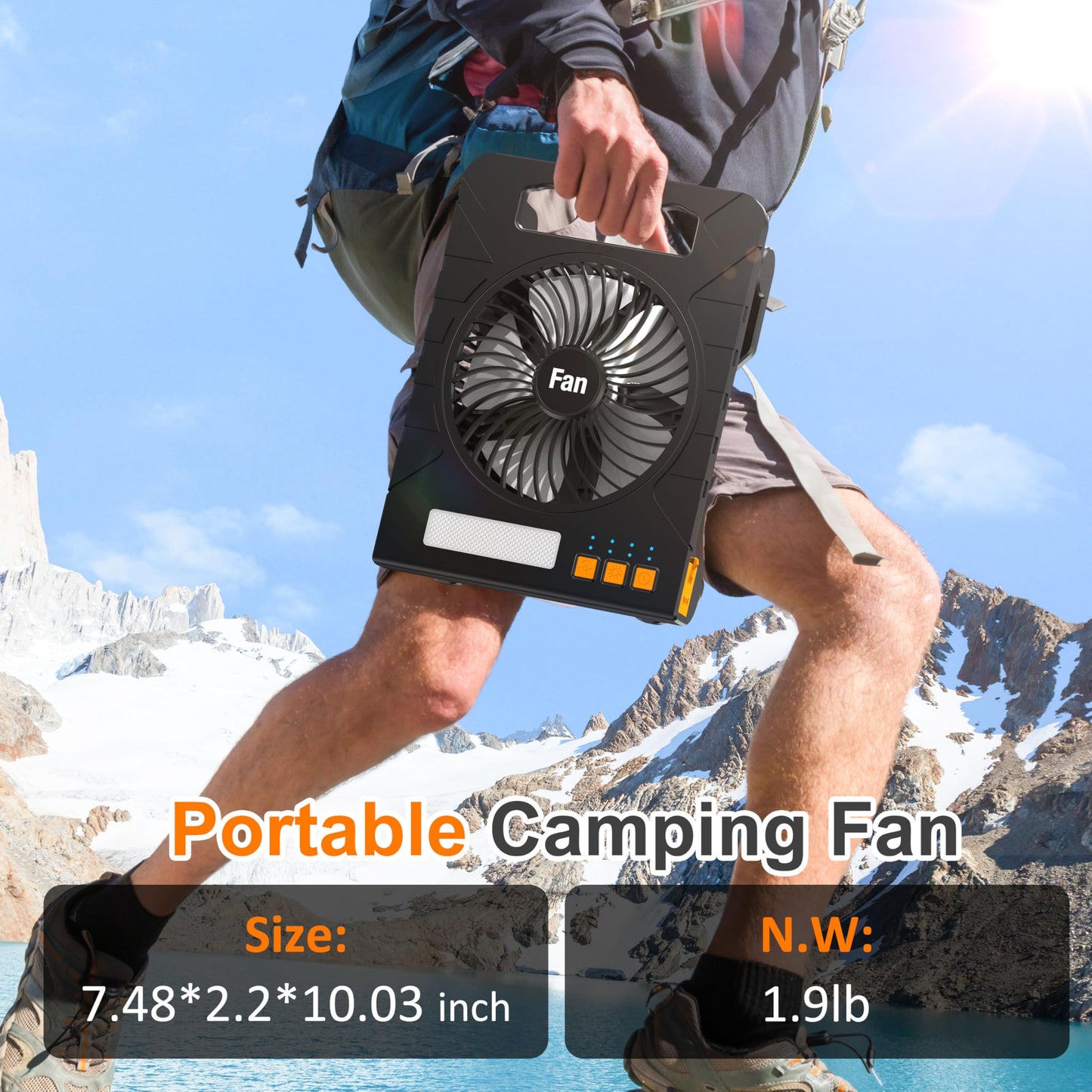 4000mAh Solar Powered Camping Fan with Lantern