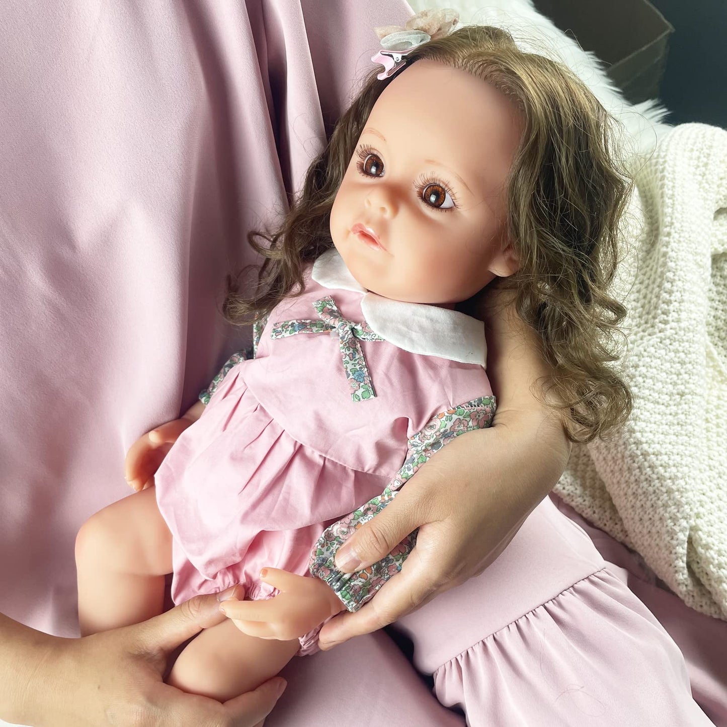 PLAYSKY Reborn Baby Dolls Girl, 22" Beautiful Lifelike Doll Full Body Vinyl Silicone with Long Hair for Kids, Realistic Newborn Baby Doll with Feeding Toy for Birthday Christmas