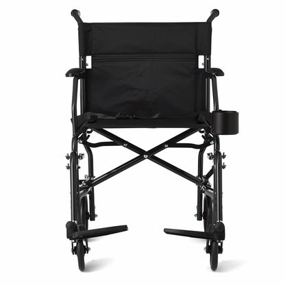 Medline Ultra Lightweight Transport Wheelchair for Adults, Foldable, 19-Inch Seat Width, Black Frame, Black Upholstery