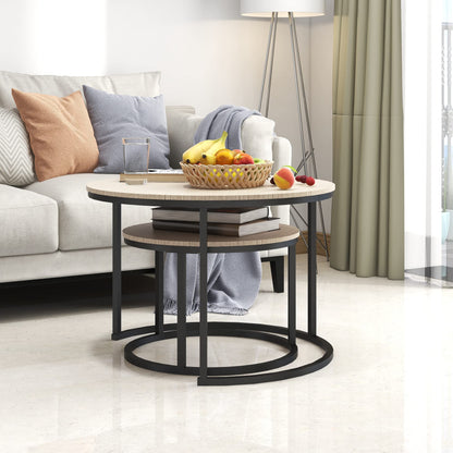 BOFENG Round Nesting Coffee Tables, Set of 2 End Tables for Living Room Balcony Office, Heavy Duty Stacking Side Tables, Premium Wooden Accent Furniture with Solid Metal Frame