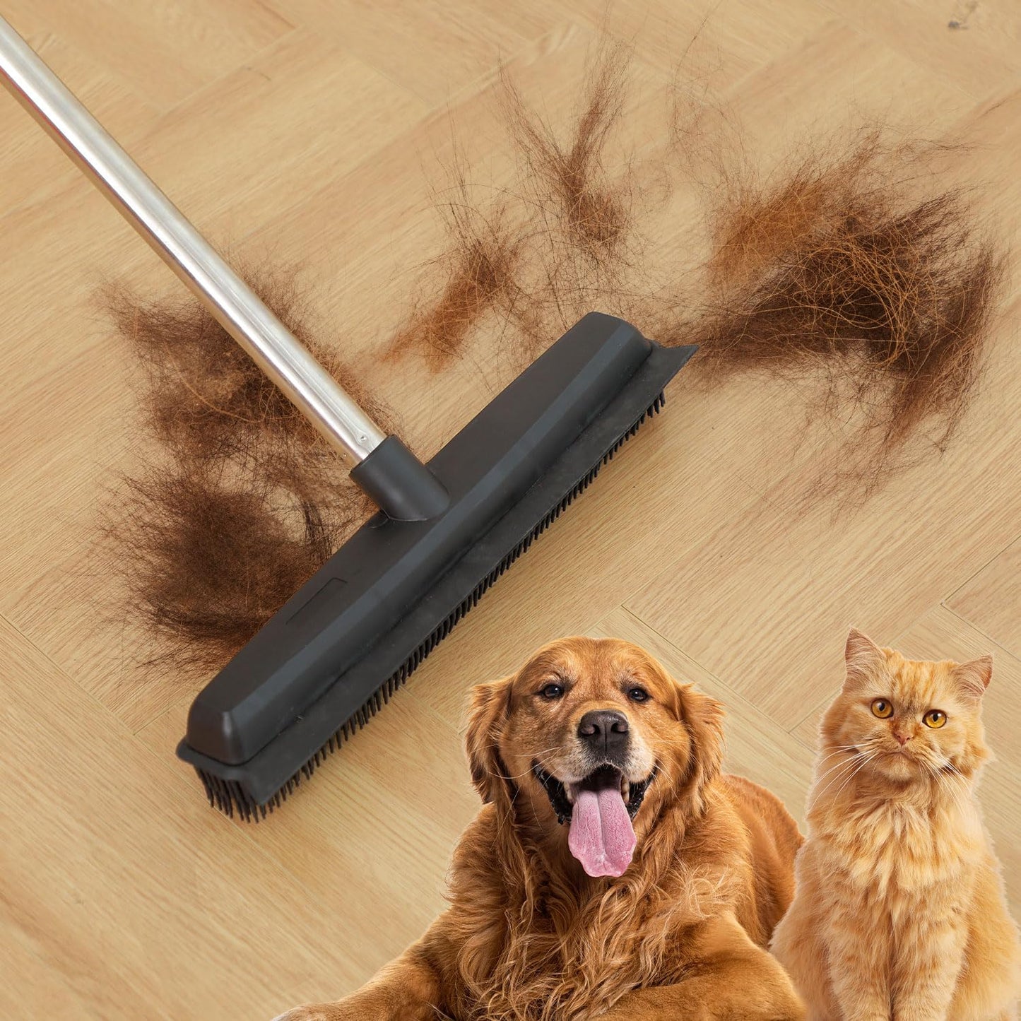 Pet Hair Removal Rubber Broom with Long Handle