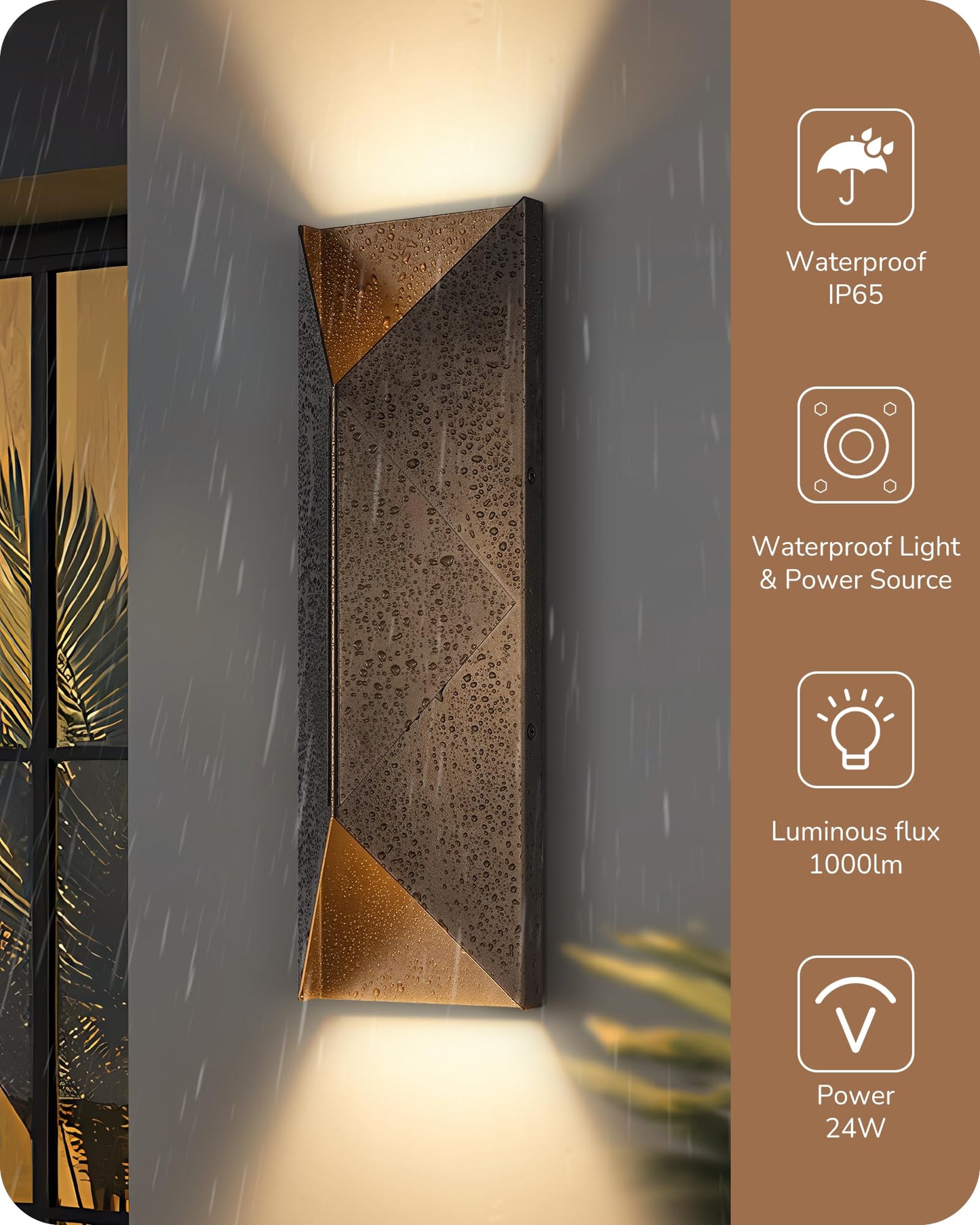 2 Pack EDISHINE Up Down Outdoor Wall Lights