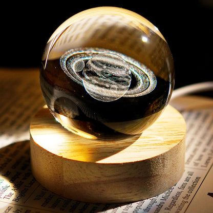YU FENG 3D Engraved Saturn Crystal Ball on Wooden Base Ideal for Home Decor and Collectors