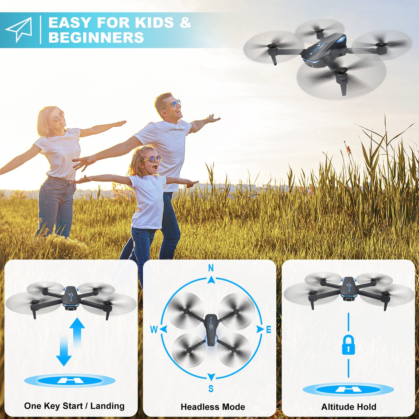 1080P Camera Drone for Kids with Remote Control
