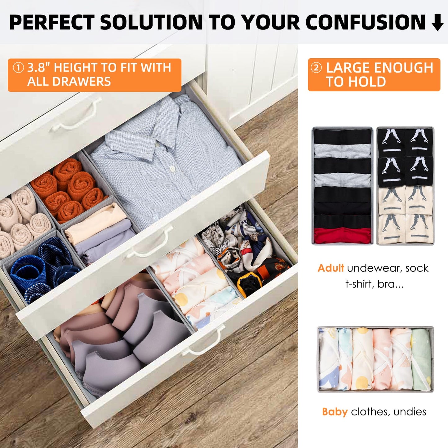 15 Pack Drawer Organizers for Clothing Storage