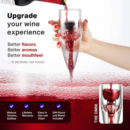 Vintorio Wine Aerator OMNI Set - Premium Decanter for Red Wine Lovers with Gift Box, Velvet Bag, and Mini Stand - Durable, Crystal Clear Acrylic