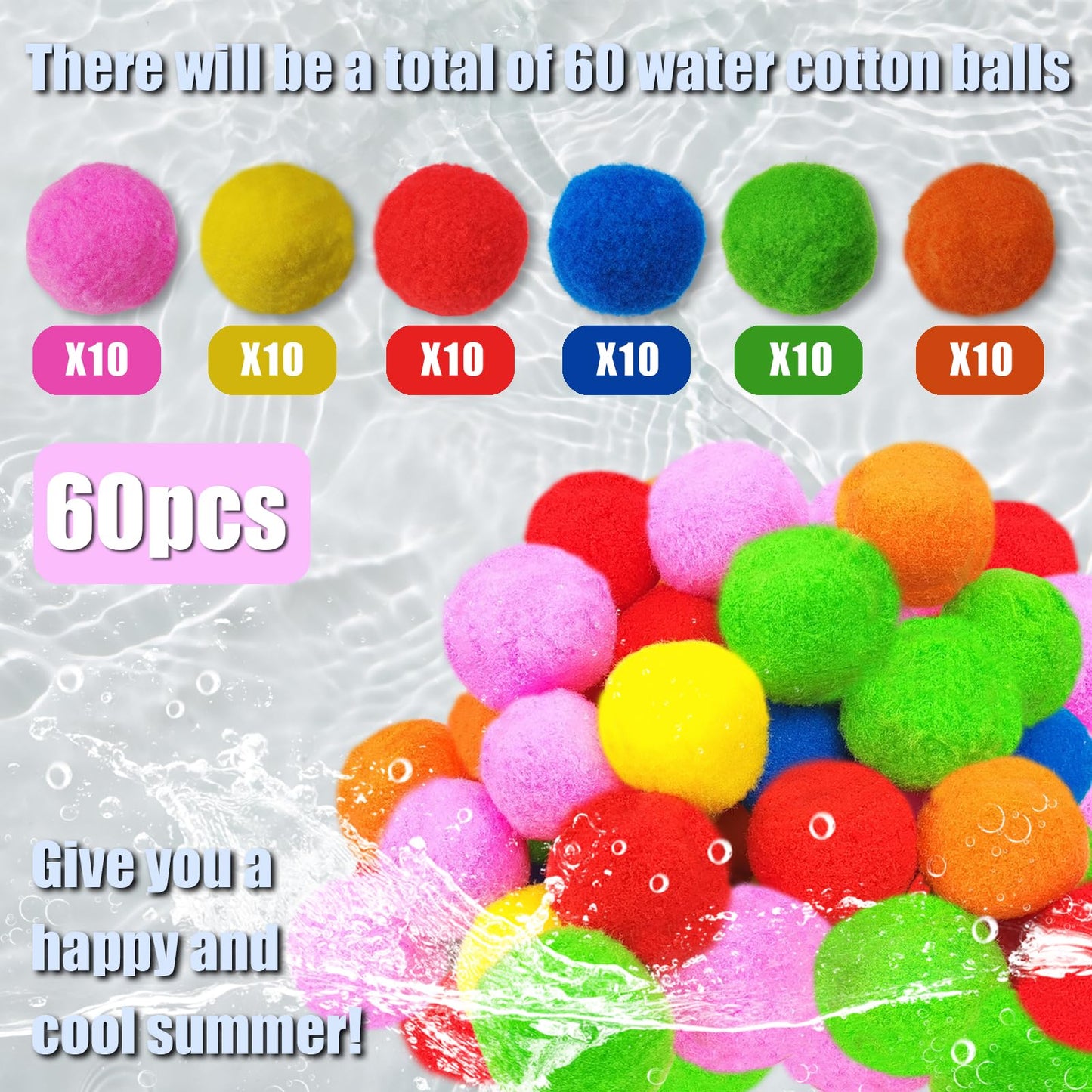 60 PCS Reusable Water Soaker Balls for Summer Fun