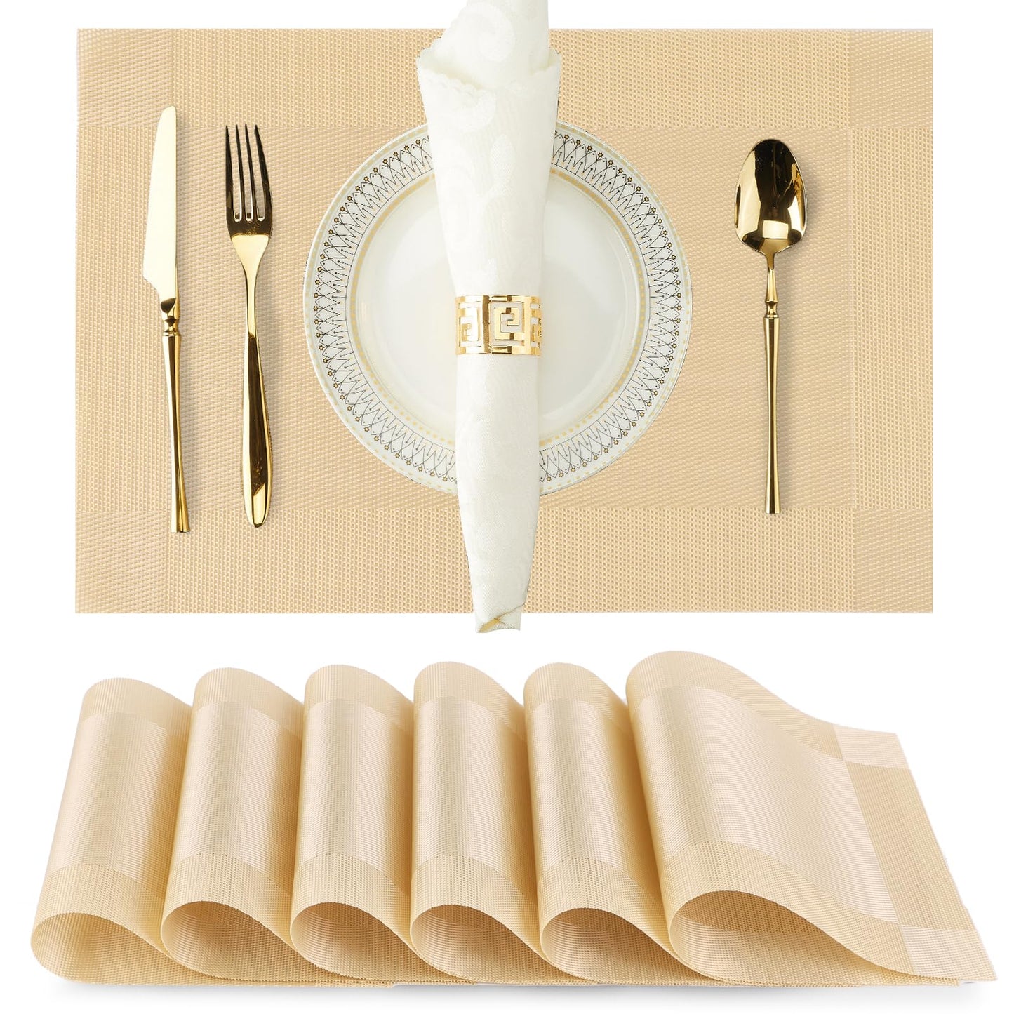 Gold Woven Placemats Set of 6 for Dining