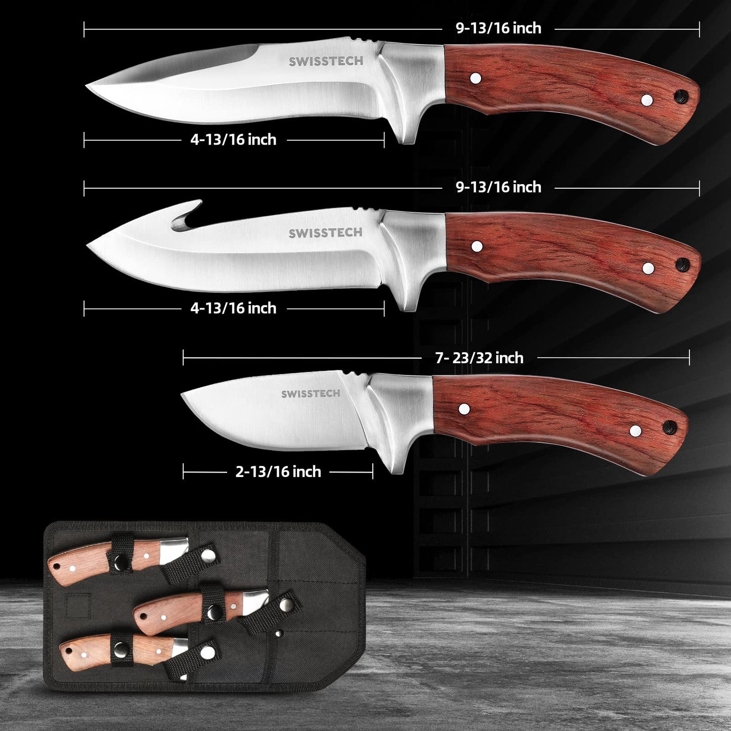 Swiss+Tech 3-Piece Hunting Knife Set with Sheath