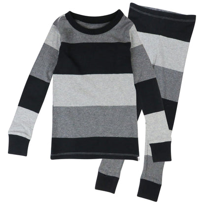HonestBaby Celebration 2-Piece Pajamas Sleepwear PJs 100% Organic Cotton for Infant Baby and Toddler Boys & Girls, Unisex, Bold Stripe Gray Ombre, 7Y