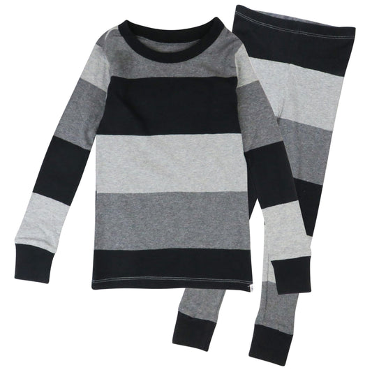 HonestBaby Celebration 2-Piece Pajamas Sleepwear PJs 100% Organic Cotton for Infant Baby and Toddler Boys & Girls, Unisex, Bold Stripe Gray Ombre, 7Y
