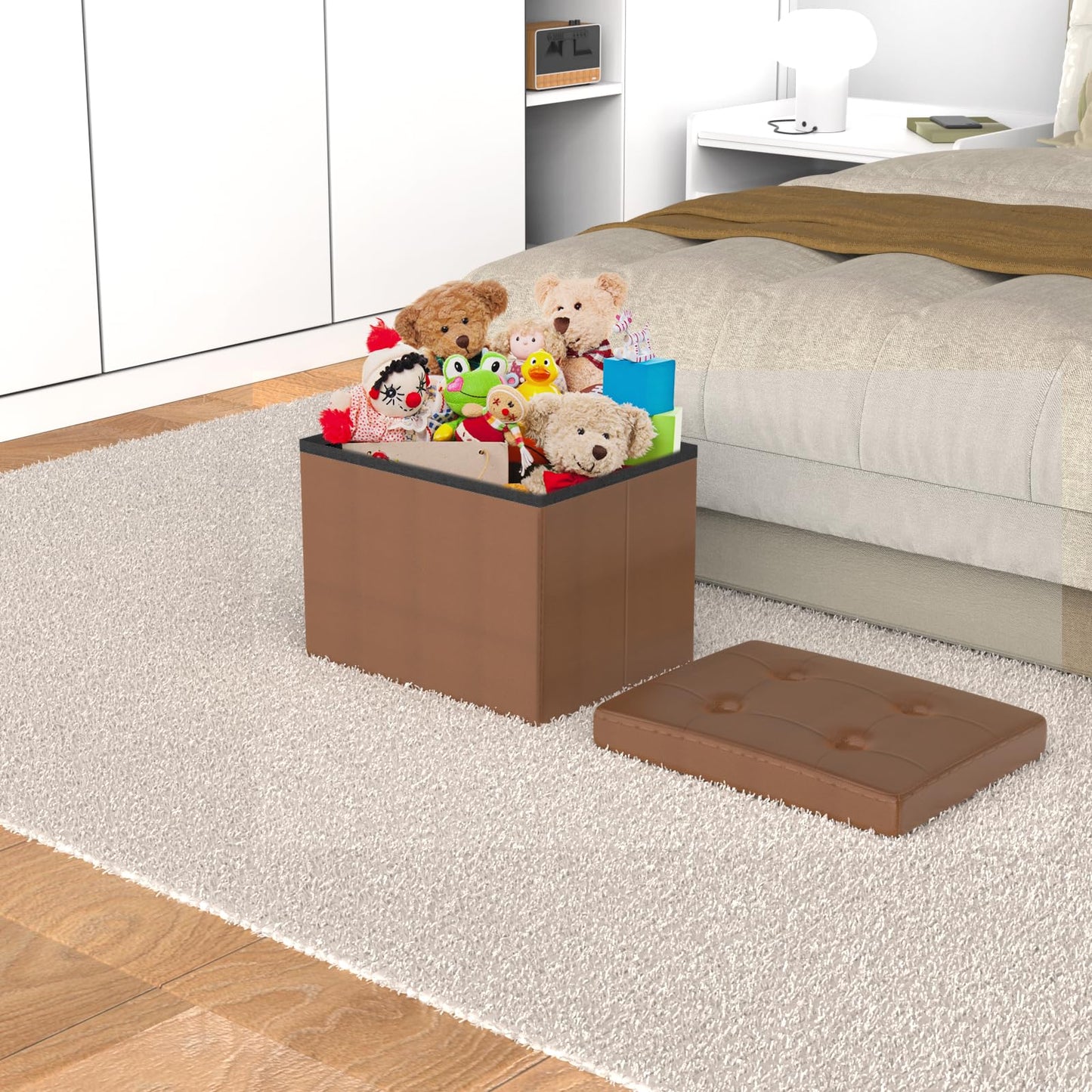 eMOUSE Brown Storage Ottoman Foot Rest