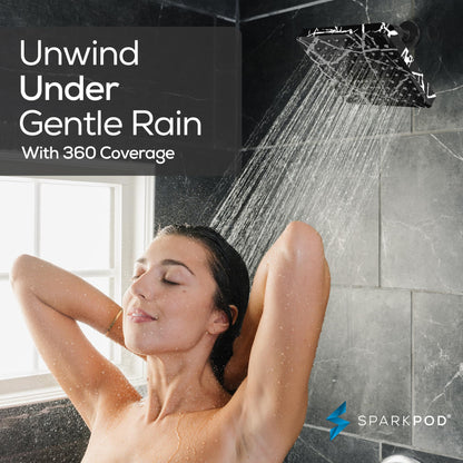 SparkPod Shower Head - High Pressure Rain - Premium Quality Luxury Design - 1-Min Install - Easy Clean Adjustable Replacement for Your Bathroom Shower Heads (8" Square, Black Marble)