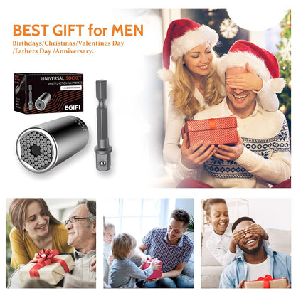 Universal Socket Tools, Christmas Gifts for Men, Self-Adjusting Socket Fits Standard 1/4'' - 3/4'' Metric 7mm-19mm with Power Drill Adapter 2Pc Set, Stocking Stuffers Gifts for Men, Dad, Husband