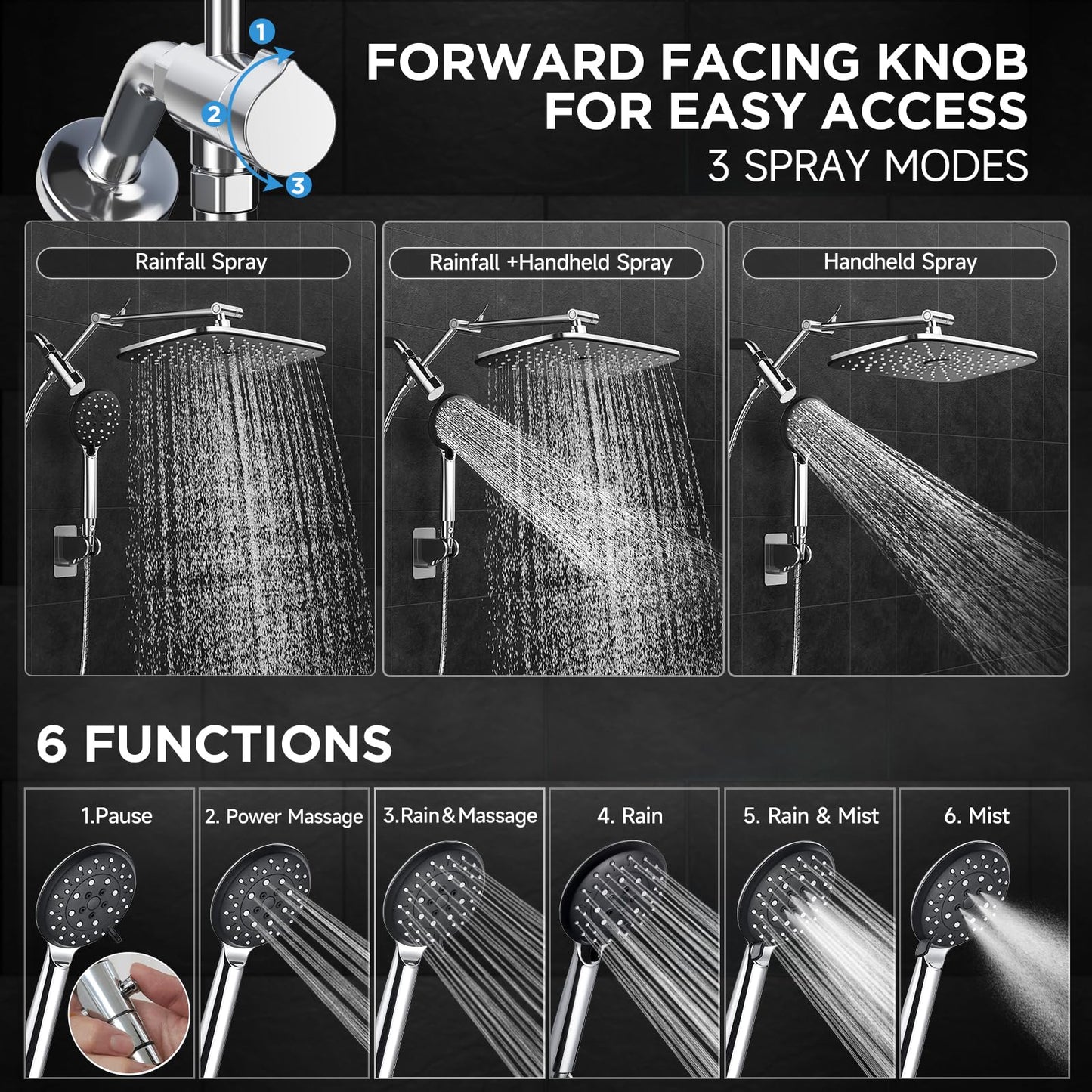 Veken 6-Mode High Pressure Shower Head Combo