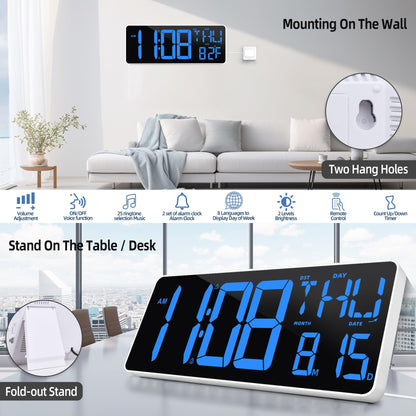 TXL 13-Inch Digital Wall Clock with Remote
