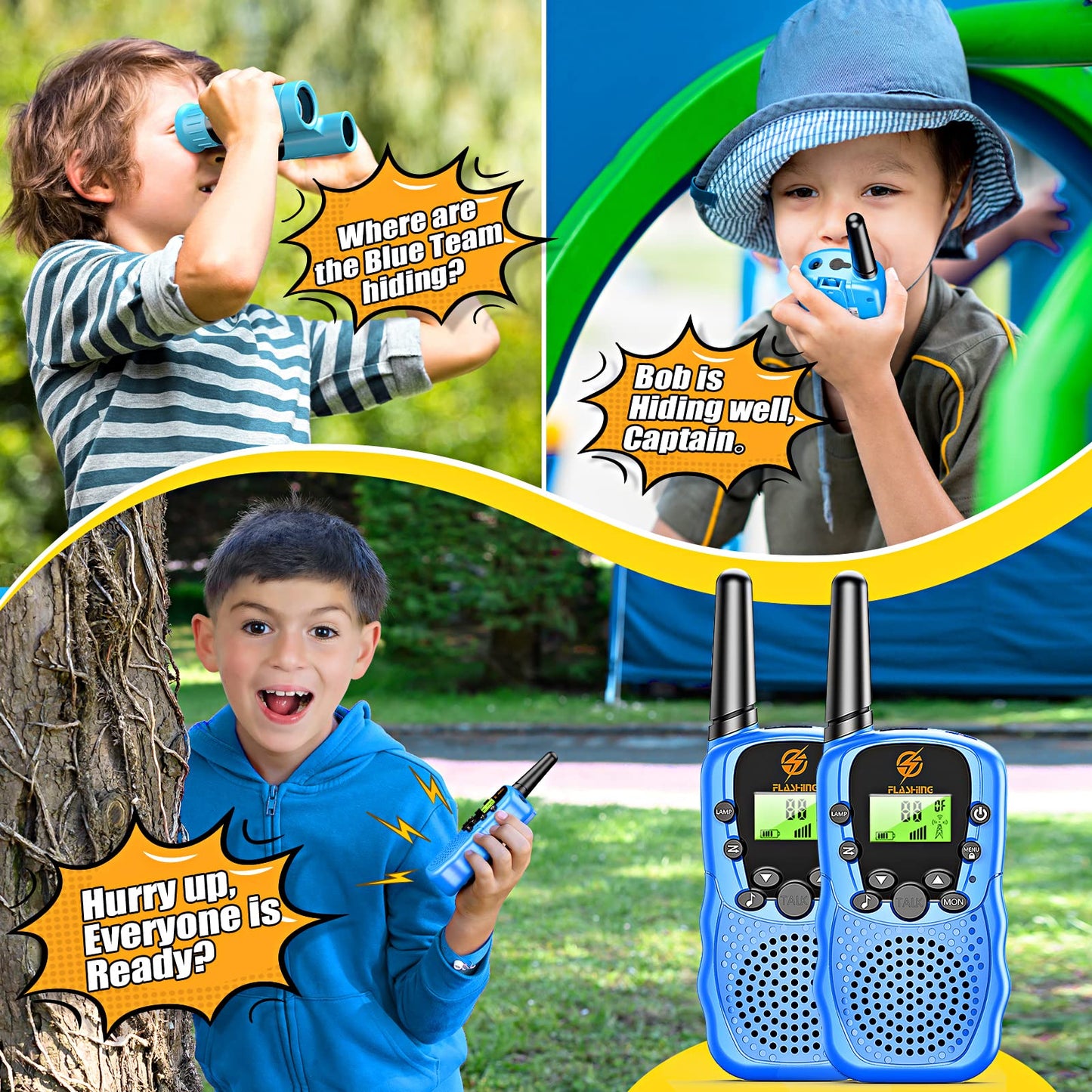 Walkie Talkies for Kids 2 Pack: Long Range Kids Blue Walkie Talkies for Boys Birthday Gifts Kids Outdoor Toys for 3 4 5 6 7 8 9 Year Old Boy Kid Gift Toy Age 3-12 Camping Hiking