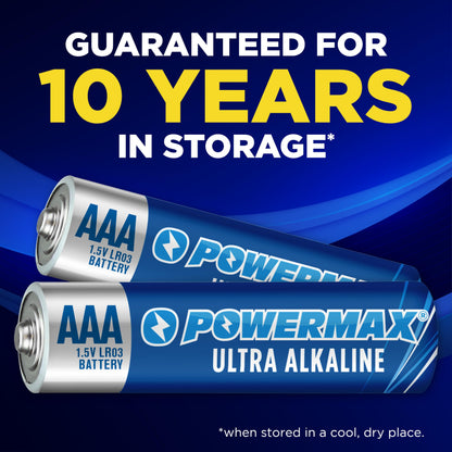 Powermax 100-Count Triple AAA Batteries, Ultra Long Lasting Alkaline Battery, 10-Year Shelf Life, Reclosable Packaging