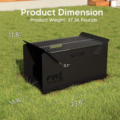 Small Rectangle Portable Fire Pit, 23.6'' Wood Burning Firepit Stove, Heavy Duty Cast Iron Patio Fire Pit, Garden Fireplace for Camping, Outdoor Heating, BBQ and Picnic, Black