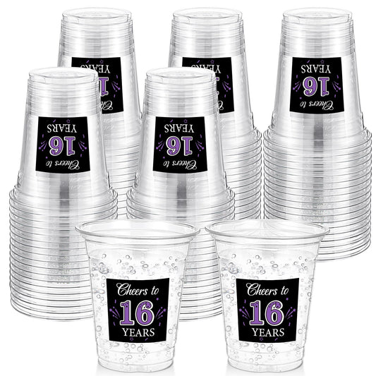 60 Pack Disposable Birthday Cups for 16th Anniversary