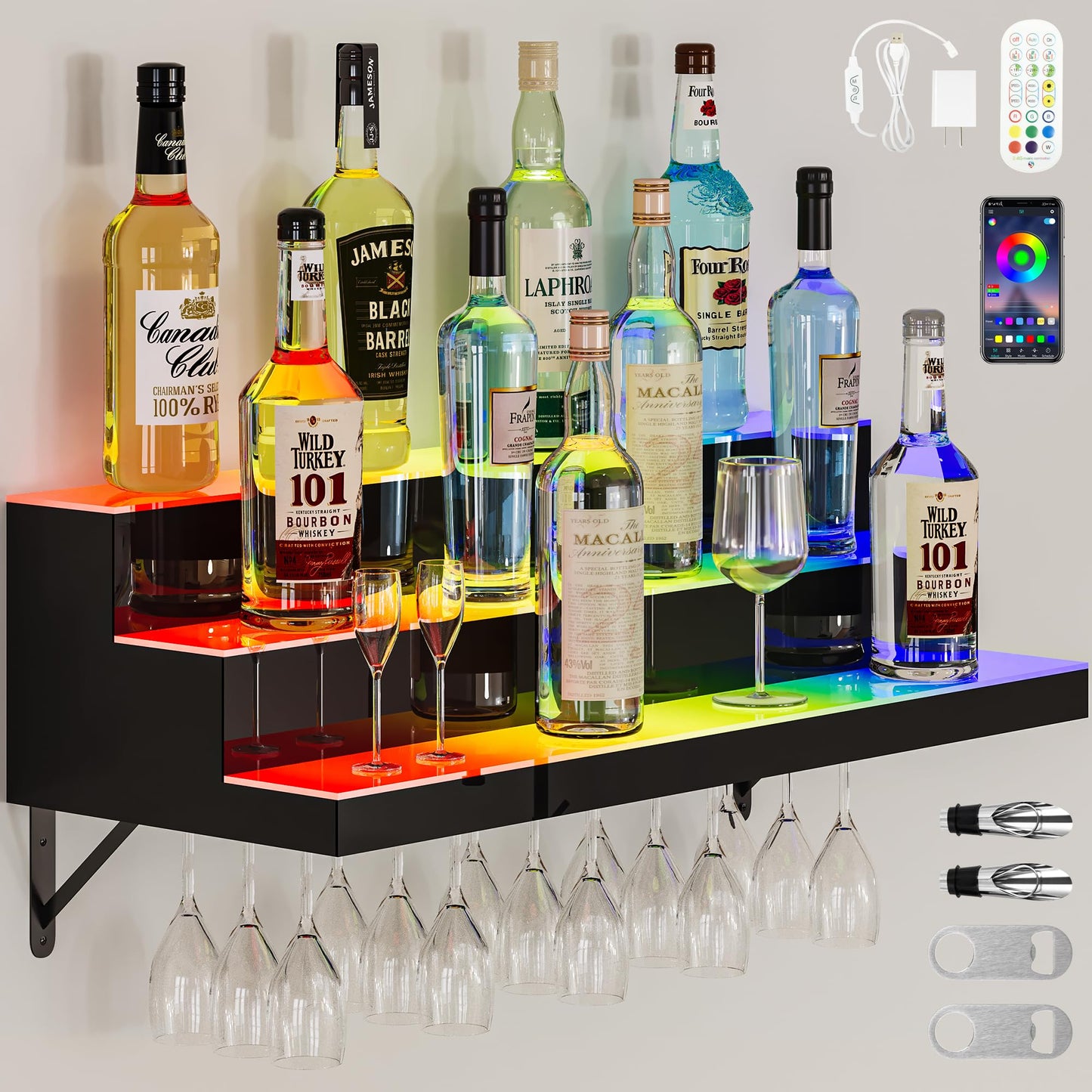 YITAHOME LED Liquor Bottle Display Shelf with Control