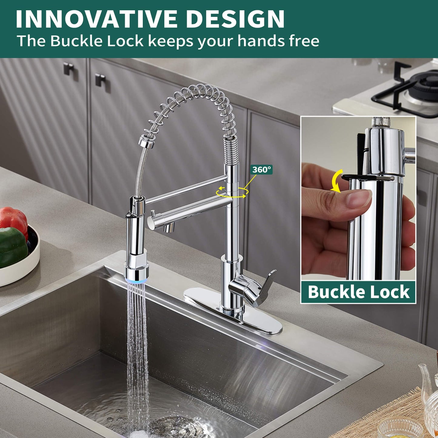 TRYSEA Pull Down Kitchen Faucet with LED Light