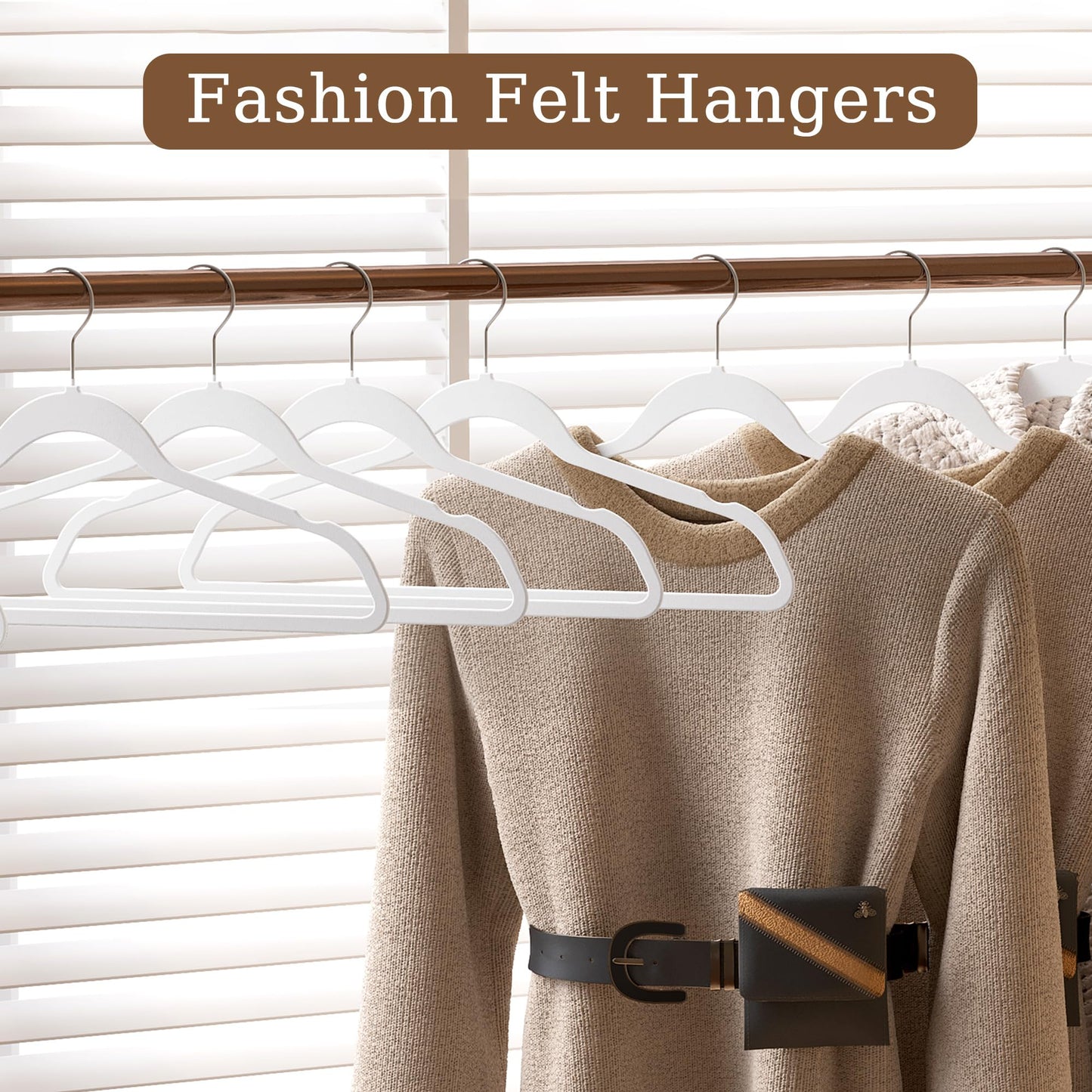 GETORO Velvet Hangers 50 Pack with 10 Plastic Hangers, Non Slip Clothes Hangers, White Felt Hangers for Coats, Pants, Dress, 50 White/10 Beige