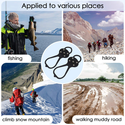 LACE INN Non Slip Gripper Spike, Ice Grippers Traction Cleats Snow Shoe Spikes Grips Crampons with 10 Steel Studs Cleats 2 Pair