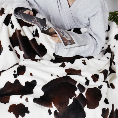 Cozy Cow Print Fleece Throw Blanket 50"x60"
