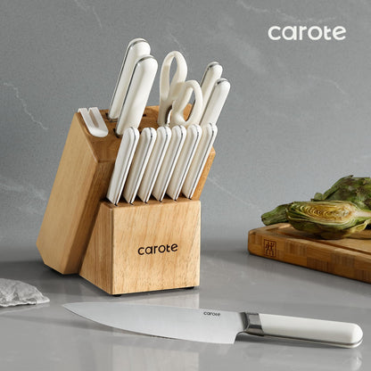 CAROTE 14-Piece Stainless Steel Knife Set with Block
