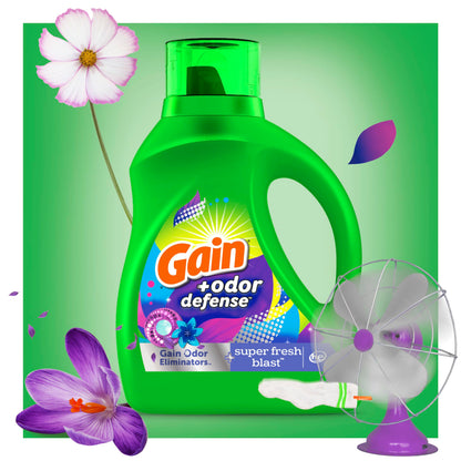 Gain + Odor Defense Liquid Laundry Detergent 2-Pack, Super Fresh Blast Scent, 65 fl oz each, 45 Loads each, HE Compatible