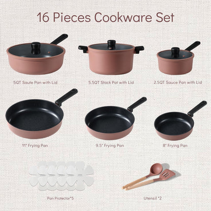 CAROTE 16-Piece Nonstick Cookware Set with Tools