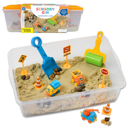 Construction Zone Sensory Bin Playset for Kids