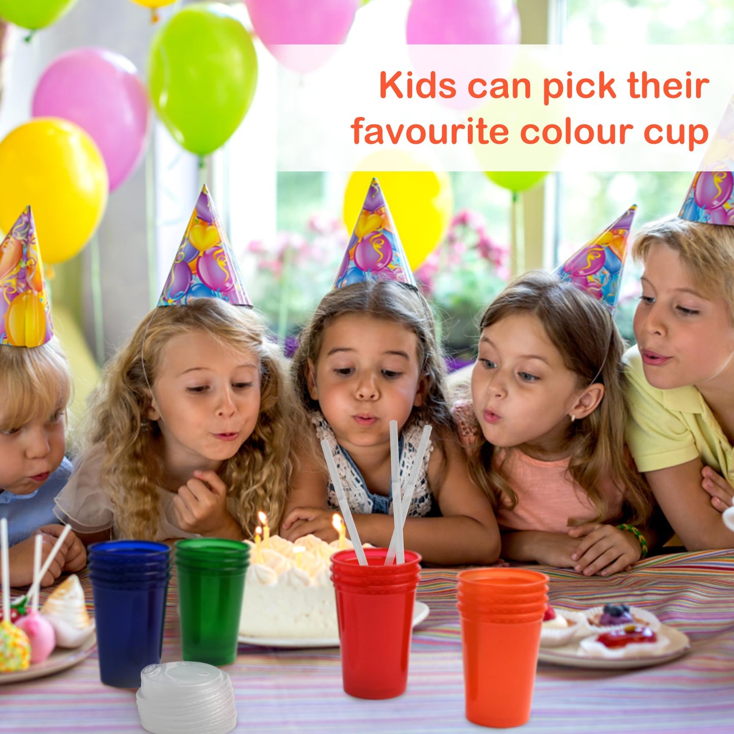 Kids Reusable Plastic Cups with Lids and Straws